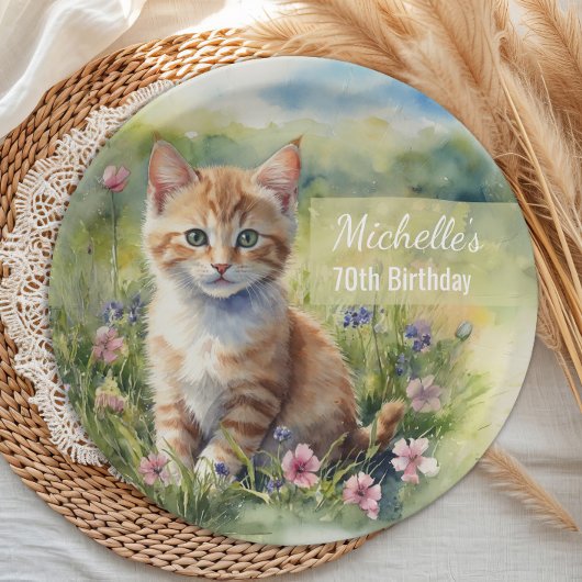 Yellow Orange Tabby Kitten Cat  70th Birthday ペーパープレート