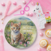 Yellow Orange Tabby Kitten Cat  70th Birthday ペーパープレート (パーティー)