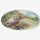 Yellow Orange Tabby Kitten Cat  70th Birthday ペーパープレート (アングル)