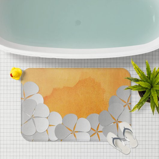 Yellow-Orange Watercolor and White Flowers バスマット