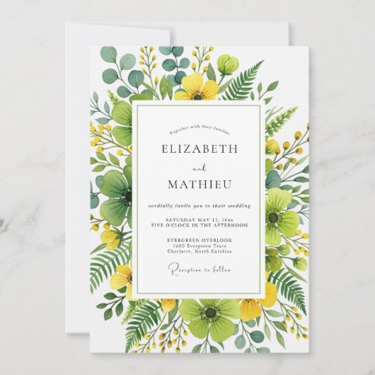 Yellow Organic Botanical Wedding 招待状 (正面)