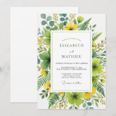 Yellow Organic Botanical Wedding 招待状 (正面/裏面)