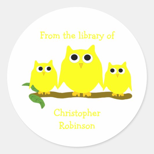 Yellow Owls Design Bookplate ラウンドシール (正面)