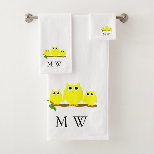 Yellow Owls Design Monogrammed バスタオルセット (インサイチュ)