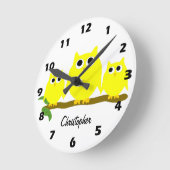 Yellow Owls Design Personalised ラウンド壁時計 (傾斜)