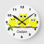 Yellow Owls Design Personalised ラウンド壁時計 (正面)