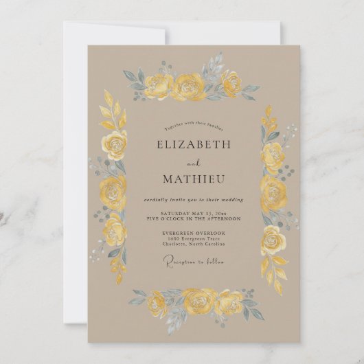 Yellow Painterly Vintage Wedding 招待状 (正面)