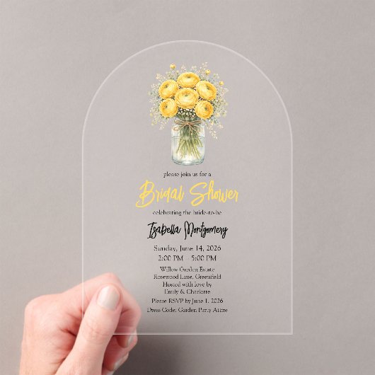 Yellow Palette Ranunculus Mason Jar Bridal Shower アクリル招待状 (インサイチュ (ポータブル))