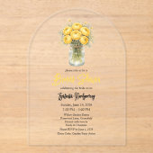 Yellow Palette Ranunculus Mason Jar Bridal Shower アクリル招待状 (正面)