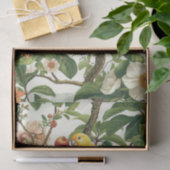 Yellow Parakeet Perched on Tropical Flowers Branch 薄葉紙 (ギフト)