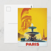 Yellow Paris Roman Statue and Fountain Art ポストカード (正面/裏面)