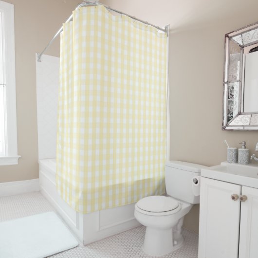 Yellow Pastel Gingham Pattern Modern Farmhouse シャワーカーテン (インサイチュ)