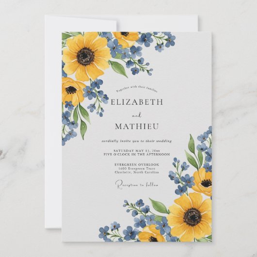 Yellow Pastoral Botanical Wedding 招待状 (正面)