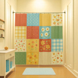Yellow Patchwork Quilt Rustic Farmhouse Floral シャワーカーテン