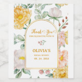 Yellow Peach Floral Arch Bridal Shower Thank You ワインラベル (シングルラベル)