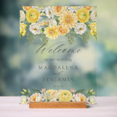 Yellow Peach Flowers Sage Greenery Wedding Welcome アクリルサイン (ニュートラル)
