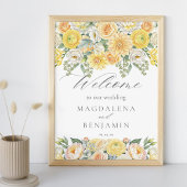 Yellow Peach Flowers Sage Greenery Wedding Welcome ポスター