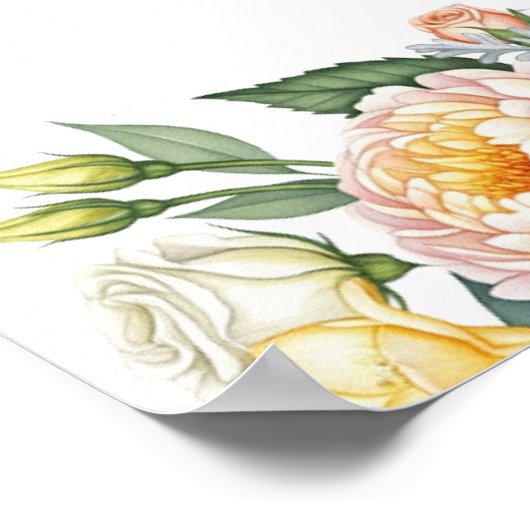 Yellow Peach Flowers Sage Greenery Wedding Welcome ポスター (角)