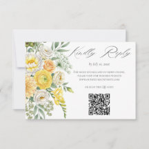 Yellow Peach Sage Green Floral Wedding Website QR 