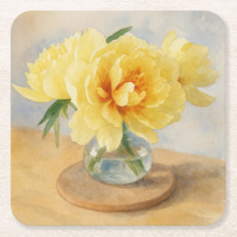 Yellow Peonies - Coasters スクエアペーパーコースター
