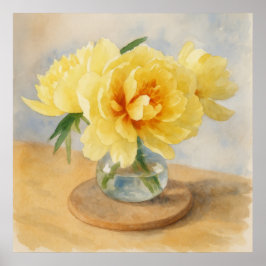 Yellow Peonies – Watercolor Art Print ポスター
