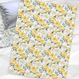 Yellow Peony Chrysanthemum Floral Botanical Print フリースブランケット