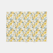 Yellow Peony Chrysanthemum Floral Botanical Print フリースブランケット (正面(横))