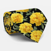 Yellow Peony Floral Pattern ネクタイ (ロール)