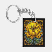 Yellow Peony Stained Glass キーホルダー (正面左)