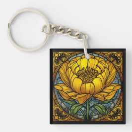 Yellow Peony Stained Glass キーホルダー