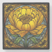 Yellow Peony Stained Glass ストーンコースター (正面)