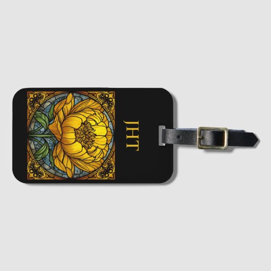 Yellow Peony Stained Glass ラゲッジタグ (正面横)