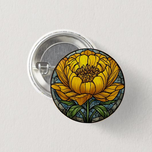 Yellow Peony Stained Glass 缶バッジ (正面&裏面)