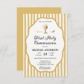 yellow pin striped Communion Invitation 招待状 (正面/裏面)