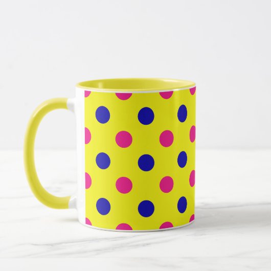 Yellow Pink Blue Polka Dot Pattern マグカップ (左)