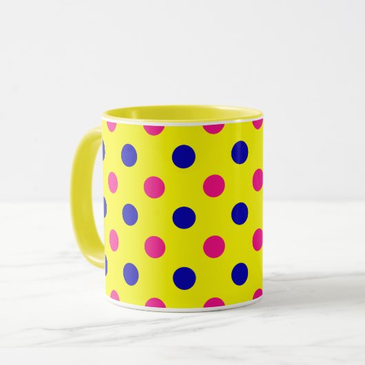 Yellow Pink Blue Polka Dot Pattern マグカップ (正面左)