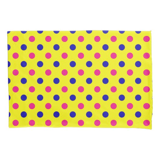 Yellow Pink Blue Polka Dot Pattern 枕カバー (正面)