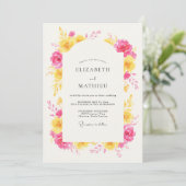 Yellow Pink Floral Arch Romance Wedding 招待状 (スタンド正面)