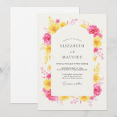 Yellow Pink Floral Arch Romance Wedding 招待状 (正面/裏面)
