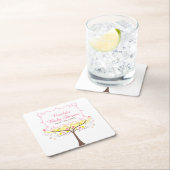 Yellow Pink Floral Bird Baby Shower  スクエアペーパーコースター (インサイチュ)