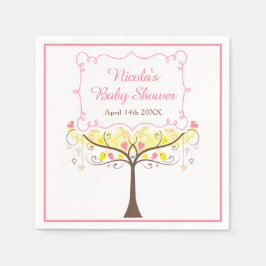 yellow Pink Floral Bird Baby Shower  スタンダードカクテルナプキン