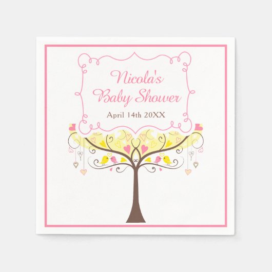 yellow Pink Floral Bird Baby Shower  スタンダードカクテルナプキン (正面)