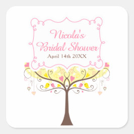 Yellow Pink Floral Bird Bridal Shower  スクエアシール