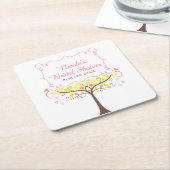Yellow Pink Floral Bird Bridal Shower  スクエアペーパーコースター (アングル)