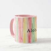 Yellow Pink Mint Stripes Aloha マグカップ (正面左)
