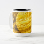 Yellow Planet with Rings ツートーンマグカップ (正面左)