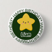 Yellow Playful Star Birthday Customizable Button 缶バッジ (正面)