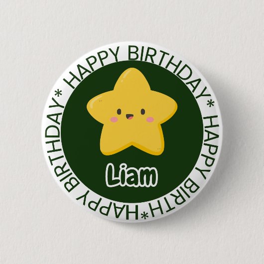 Yellow Playful Star Birthday Customizable Button 缶バッジ (正面)