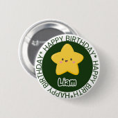 Yellow Playful Star Birthday Customizable Button 缶バッジ (正面&裏面)