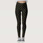 Yellow Polka Dot on Black Leggings レギンス (正面)